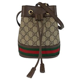 Bolsa transversal em lona GG Supreme de couro Ophidia da Gucci Marrom