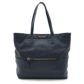 Borsa tote in pelle morbida Vitello di Miu Miu Blu