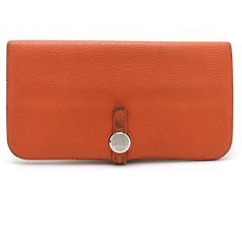 Hermès Hermes Dogon Verso Leather Long Wallet Orange