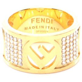 Anello in strass placcato oro Fendi D'oro Metallico