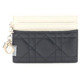 Dior Lady Dior Leather Card Case Black/White Black