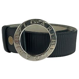 Bulgari Cinturón de cuero con logo circular BVLGARI Negro