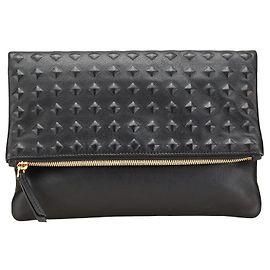MCM Studs Embossed Leather Clutch Bag Black