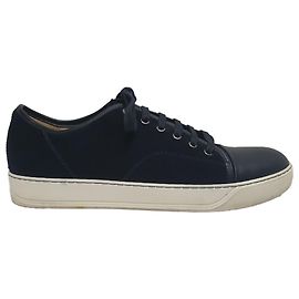 Lanvin Lace-Up Sneakers in Navy Blue Suede Blue Navy blue