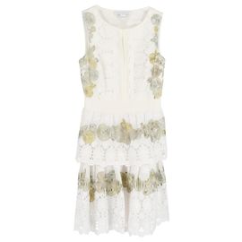 Vestido Mini de Algodón Blanco Bordado con Flores de Diane Von Furstenberg Blanco