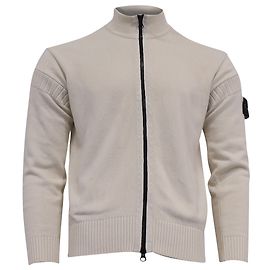 Stone Island Zip-Up-Cardigan aus weißer Baumwolle Weiß Roh