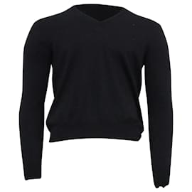 Prada V-Ausschnitt Pullover aus schwarzer Wolle Schwarz