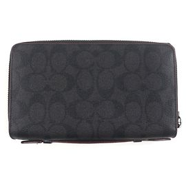 Cartera larga de cuero Signature Coach Negro