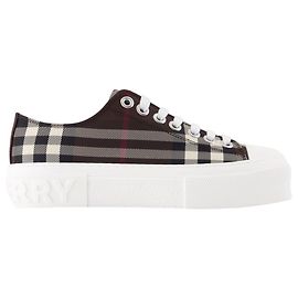 Tênis Jack de Xadrez Grande - Burberry - Nylon - Marrom Marrom