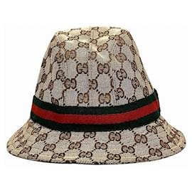 Gucci-Chapéu bucket em lona GG Gucci-Marrom,Bege