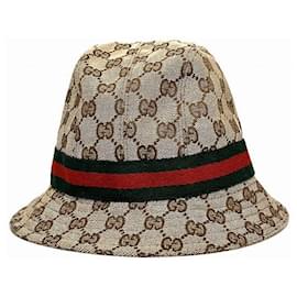 Gucci-Chapéu bucket em lona GG Gucci-Marrom,Bege