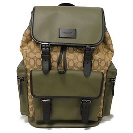 Coach Sprint Daypack Signature Jacquard Canvas Refined Pebble Leather Backpack Green