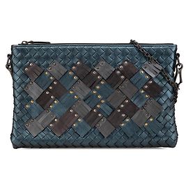 Borsa a Spalla in Pelle Intrecciato Studs di Bottega Veneta Blu
