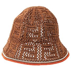 Cappello a secchiello in cotone all'uncinetto FF di Fendi Marrone