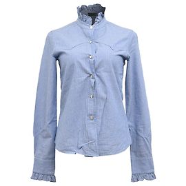 Blouse en coton bleu à col volanté à rayures et boutons Nili Lotan Bleu Bleu clair