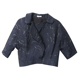 Giacca Bolero Jacquard Nina Ricci in Cotone Blu Navy Blu