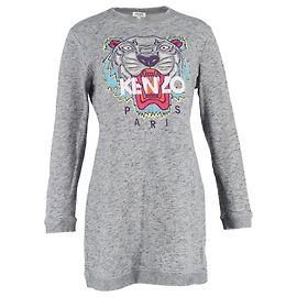 Vestido Mini em Algodão com Logo de Tigre Kenzo em Cinza Cinza