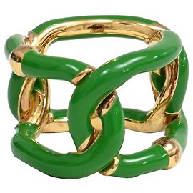 Bottega Veneta Parakeet Chain Ring in Green Sterling Silver Green