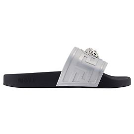 Sandals - Versace - Synthetic Leather - Silver Silvery Metallic