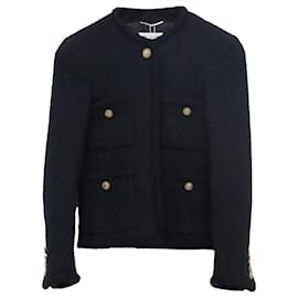 Saint Laurent- Saint Laurent Four-Pocket Tweed Blazer in Black Wool-Black