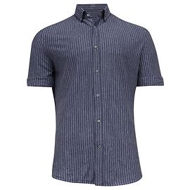 Gestreifte Button-Down-Hemd aus blauer Leinen von Brunello Cucinelli Blau