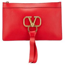Valentino Garavani Valentino Vring Leather Clutch Bag Red