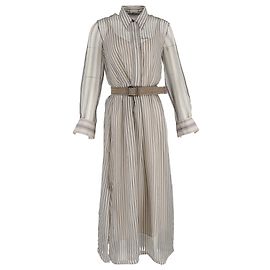 Abito maxi a righe con cintura in seta multicolore di Brunello Cucinelli Multicolore