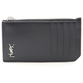 Yves Saint Laurent Saint Laurent TINY MONOGRAM Leather Coin Case Black