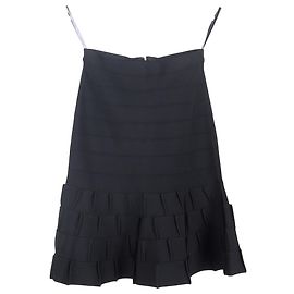 Herve Leger Tiered Mini Skirt in Black Rayon Black