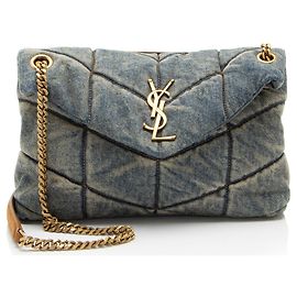 Saint Laurent Denim Monogram Puffer LouLou Shoulder Bag Bleu
