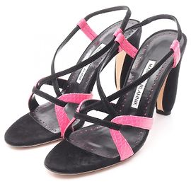 Manolo Blahnik Suede Exotic Leather Sandals Black Pink
