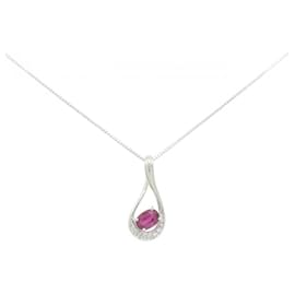 Autre Marque Platinum Ruby Diamond Necklace Red