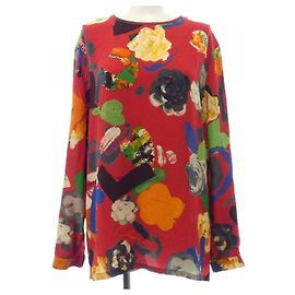 Chanel 100% Silk Top Red Green