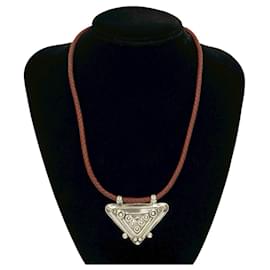 Hermès Collier Touareg HERMES Marron Argenté Rouge