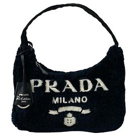 Bolsa Prada Terry Mini Re-Edition com logo triangular Preto