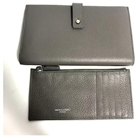 Yves Saint Laurent Gray Leather Long Wallet Brown