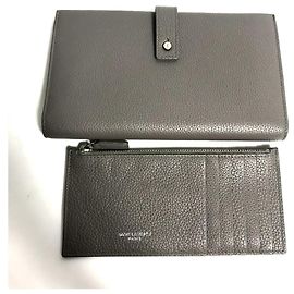 Cartera larga de cuero gris Yves Saint Laurent Castaño