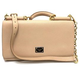 Bolsa de Ombro de Couro 2-Way Sicily da Dolce & Gabbana Bege