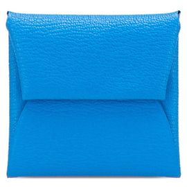Hermès Bastia Münzgeldbörse aus blauer Ziegenleder Blau