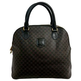 Céline Sac à main vintage CELINE imprimé logo Macadam Blason Marron Noir