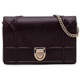 Dior-Dior Red Grained Calfskin Diorama Wallet on Chain-Red,Dark red