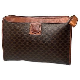 Céline Vintage Celine Triomphe Monogram Leather Clutch Brown Brown