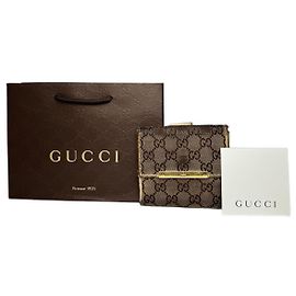 Vintage Gucci Leather Canvas Monogram Wallet Brown white Beige