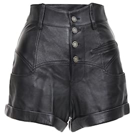 Saint Laurent-Saint Laurent black lambskin high waisted cuffed western shorts-Black