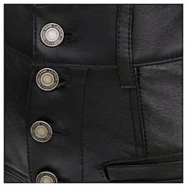 Saint Laurent-Saint Laurent black lambskin high waisted cuffed western shorts-Black