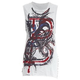 BALMAIN 2011 Christophe Decarnin Camiseta rasgada plateada Punk Graffiti FR38 M Gris