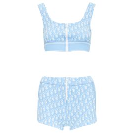 Conjunto de shorts com zíper em monograma oblíquo azul e branco Christian Dior Azul