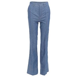 Jeans de cintura alta com pregas azuis Saint Laurent Azul