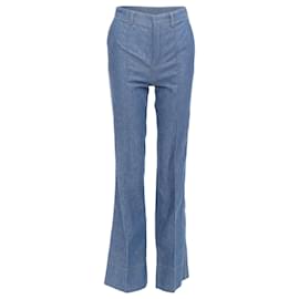 Saint Laurent-Saint Laurent blue pleated front high waist flare leg jeans-Blue