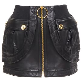 Balmain black lambskin leather bomber mini skirt Black